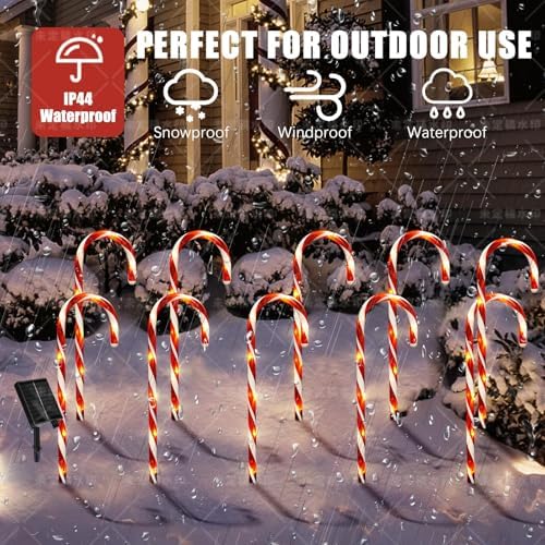 10 Pack Solar Candy Cane Lights, 21 Inch Red Christmas Yard Decorations, alternate view 4