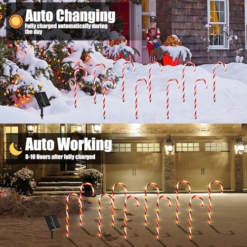 10 Pack Solar Candy Cane Lights, 21 Inch Red Christmas Yard Decorations, alternate view 5