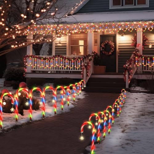 10 Pack Solar Candy Cane Pathway Lights, Multicolor Christmas Yard Decor, alternate view 3