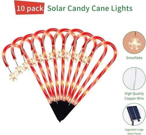 10 Pack Solar Candy Cane Pathway Lights, Warm White Christmas Decor, alternate view 7