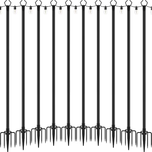 10 Pack String Light Poles,10 Ft Light Poles for Outside String Lights, Outdoor Lights Pole with Fork, Metal