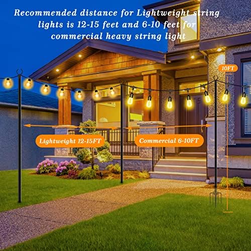 10 Pack String Light Poles,10 Ft Light Poles for Outside String Lights, Outdoor Lights Pole with Fork, Metal, alternate view
