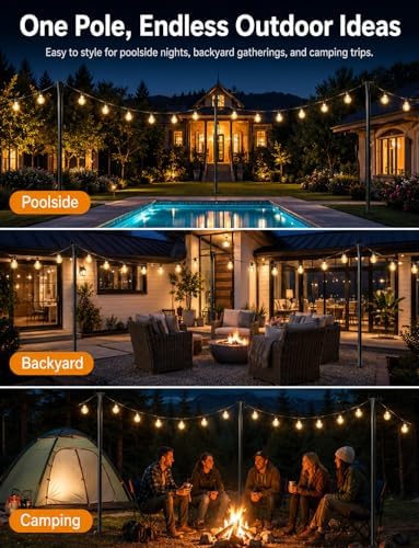 10 Pack String Light Poles for Outside, Adjustable Metal Patio Light Poles, alternate view 2