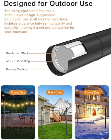 10 Pack String Light Poles for Outside, Adjustable Metal Patio Light Poles, alternate view 5