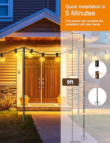 10 Pack String Light Poles for Outside, Adjustable Metal Patio Light Poles, alternate view 7