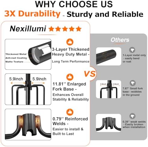 10 Pack String Light Poles for Outside, Upgraded Heavy-Duty Metal Poles for Outdoor String Lights with Fork, alternate view 2