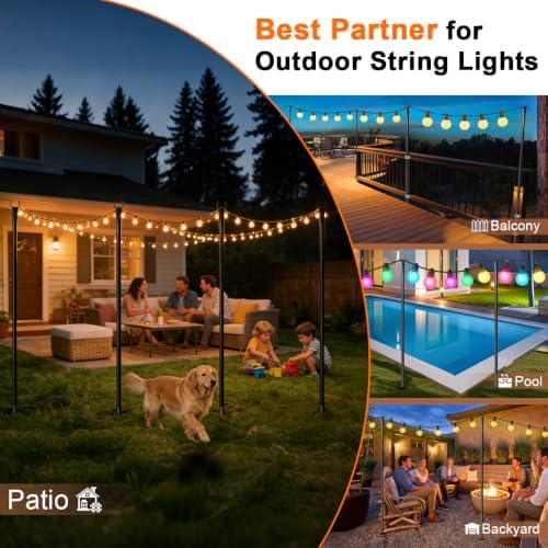 10 Pack String Light Poles for Outside, Upgraded Heavy-Duty Metal Poles for Outdoor String Lights with Fork, alternate view 3