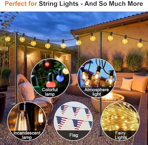 10 Pack String Light Poles for Outside, Upgraded Heavy-Duty Metal Poles for Outdoor String Lights with Fork, alternate view 4