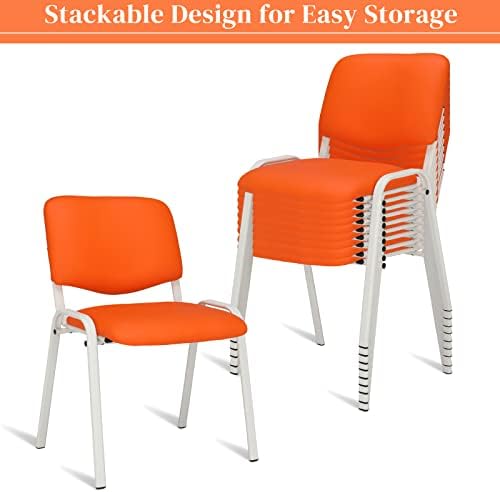 10-Pack Waiting Room Chairs, Stackable Chair for Office, Pu-Orange, alternate view 4