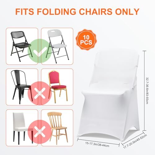 10 Pack White Folding Chair Covers for Party, Spandex Chair Covers for Wedding, Stretch Seat Cover 10 Pieces, alternate view