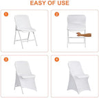 10 Pack White Folding Chair Covers for Party, Spandex Chair Covers for Wedding, Stretch Seat Cover 10 Pieces, alternate view