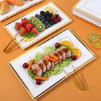10 Pack White & Gold Plastic Serving Trays with 10 Stainless Steel Tongs - Elegant Disposable Platters for, alternate view 2