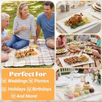 10 Pack White & Gold Plastic Serving Trays with 10 Stainless Steel Tongs - Elegant Disposable Platters for, alternate view 6