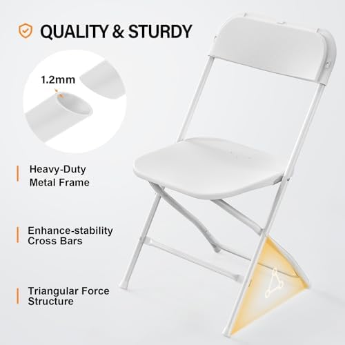 10 Pack White Plastic Folding Chair, Indoor Outdoor Portable Stackable Commercial Seat with Steel Frame 350lb, alternate view