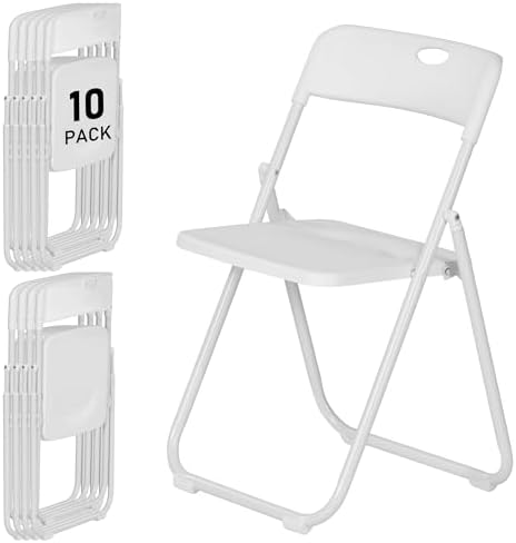 10 Pack White Plastic Folding Chairs, Lightweight Foldable Chair