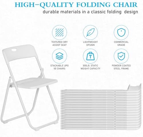 10 Pack White Plastic Folding Chairs, Lightweight Foldable Chair, alternate view 4