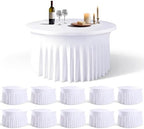 10 Pack White Round Spandex Tablecloths for 60in Tables, 120Inch Stretchy Fitted 5FT Round Table Clothes