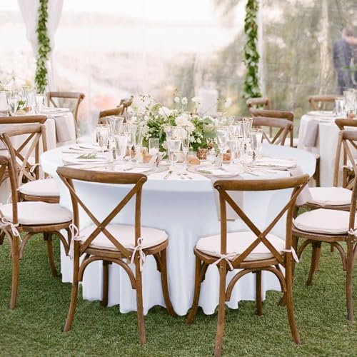 10 Pack White Round Spandex Tablecloths for 60in Tables, 120Inch Stretchy Fitted 5FT Round Table Clothes, alternate view 6