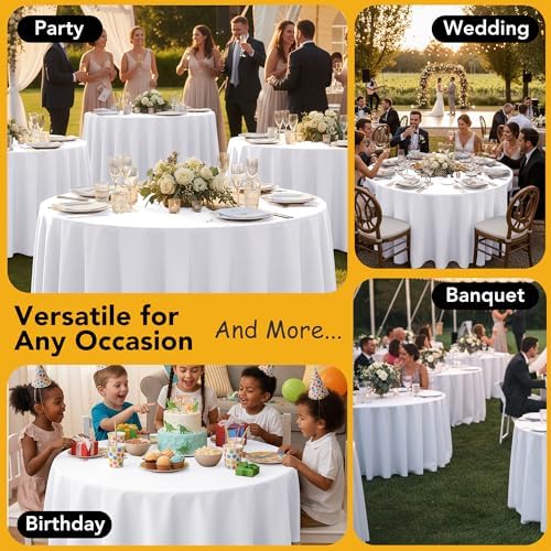 10-Pack White Round Tablecloths, 108 in, for 4-5 Ft Round Tables in White, alternate view 5