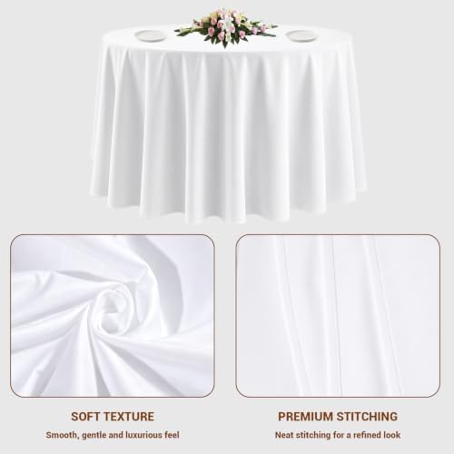 10 Pack White Round Tablecloths, 120 Inch Stain Resistant and Wrinkle Polyester Fabric Washable Table Clothes, alternate view