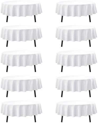 10-Pack White Round Tablecloths, 84 in, for 3-5 Ft Round Tables in White