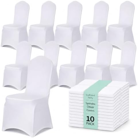 10 Pack White Spandex Chair Covers - Stretch Polyester Slipcovers for Wedding, Banquet, Party & Dining Chairs