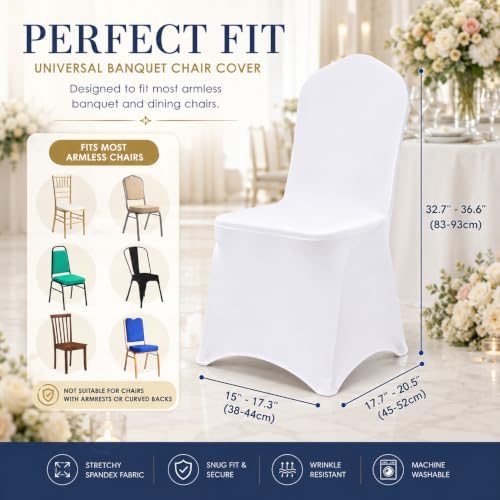10 Pack White Spandex Chair Covers - Stretch Polyester Slipcovers for Wedding, Banquet, Party & Dining Chairs, alternate view