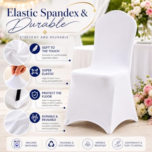10 Pack White Spandex Chair Covers - Stretch Polyester Slipcovers for Wedding, Banquet, Party & Dining Chairs, alternate view