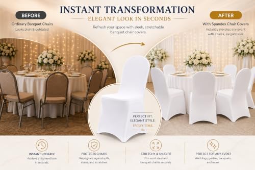 10 Pack White Spandex Chair Covers - Stretch Polyester Slipcovers for Wedding, Banquet, Party & Dining Chairs, alternate view