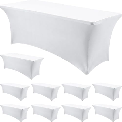 10-Pack White Spandex Tablecloth for 6ft Rectangle Tables, Fitted Stretch Table Cover, Wrinkle-Resistant Stretch