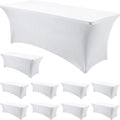 10-Pack White Spandex Tablecloth for 6ft Rectangle Tables, Fitted Stretch Table Cover, Wrinkle-Resistant Stretch