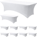 10-Pack White Spandex Tablecloth for 8ft Rectangle Tables, Fitted Stretch Table Cover, Wrinkle-Resistant Stretch