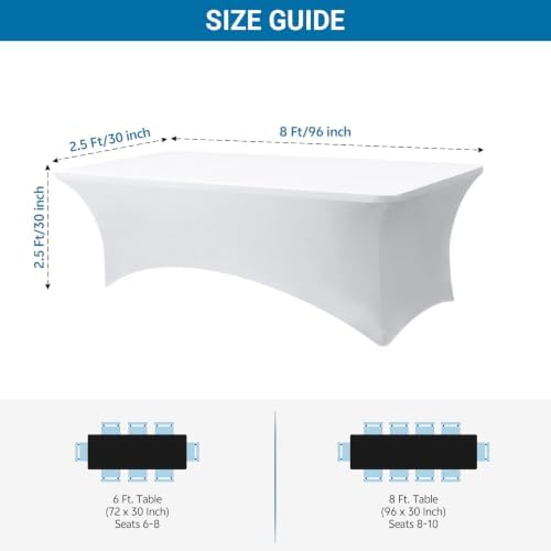 10-Pack White Spandex Tablecloth for 8ft Rectangle Tables, Fitted Stretch Table Cover, Wrinkle-Resistant Stretch, alternate