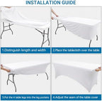10-Pack White Spandex Tablecloth for 8ft Rectangle Tables, Fitted Stretch Table Cover, Wrinkle-Resistant Stretch, alternate