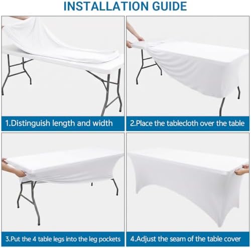 10-Pack White Spandex Tablecloth for 8ft Rectangle Tables, Fitted Stretch Table Cover, Wrinkle-Resistant Stretch, alternate
