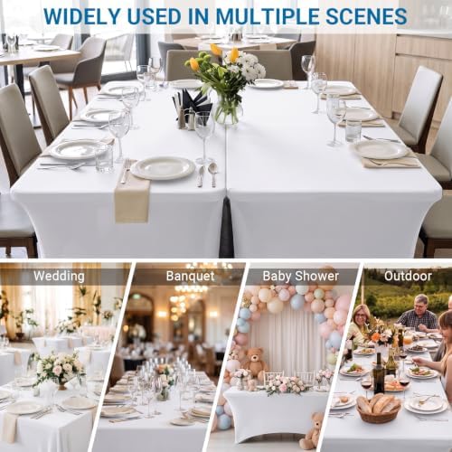 10-Pack White Spandex Tablecloth for 8ft Rectangle Tables, Fitted Stretch Table Cover, Wrinkle-Resistant Stretch, alternate