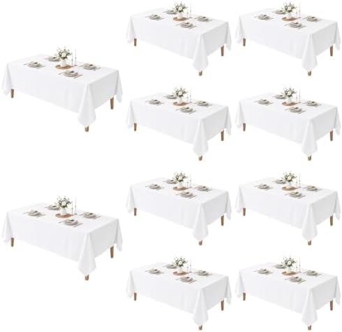 10 Pack White Square Tablecloths 70x120 Inch for 6-8 Ft Rectangle Tables in 70x120 Inch in White