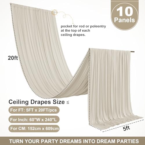 10 Panels 5ft(W) x 20ft(L) Beige Ceiling Drapes for Wedding Parties, alternate view 3
