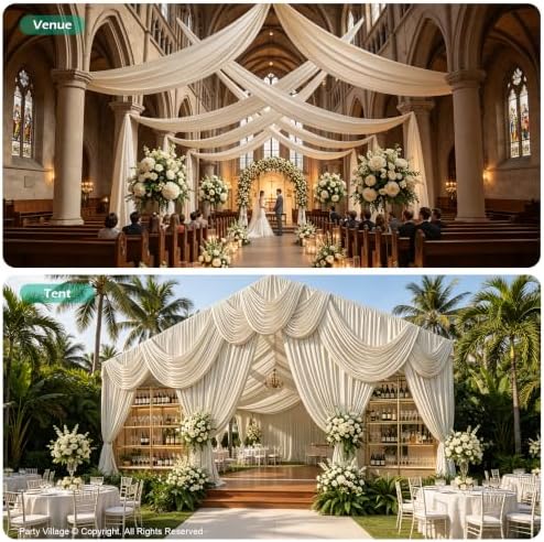 10 Panels 5ft(W) x 20ft(L) Beige Ceiling Drapes for Wedding Parties, alternate view 6