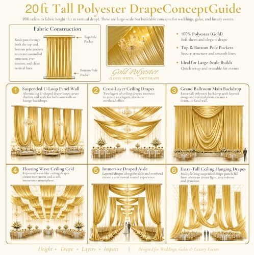 10 Panels 5ft(W) x 20ft(L) Gold Backdrop Curtain for Wedding Parties, alternate view 4