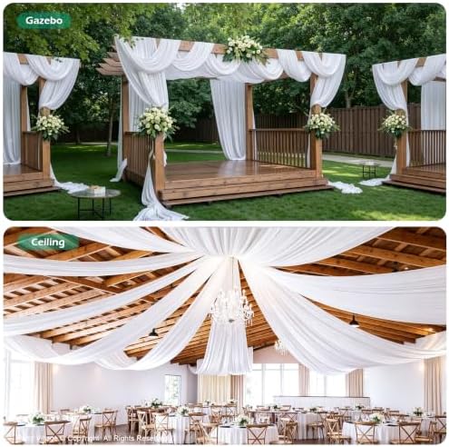 10 Panels 5ft(W) x 20ft(L) White Ceiling Drapes for Wedding Parties, alternate view 6