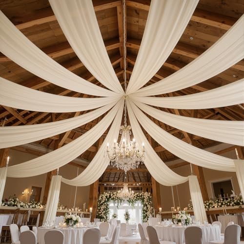 10 Panels 5ftx30ft Beige Ceiling Drapes for Wedding Parties, alternate view 5