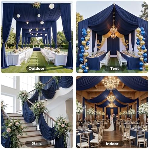 10 Panels 5ftx30ft Navy Blue Ceiling Drapes for Wedding Party, alternate view 5