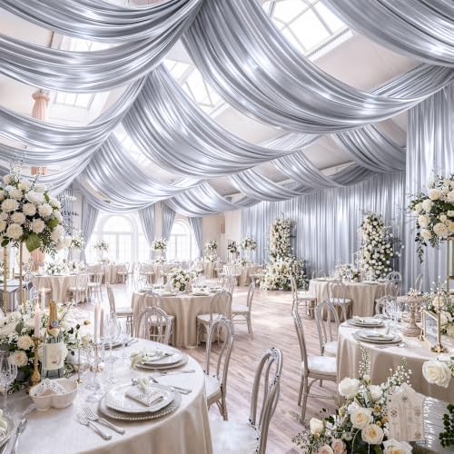 10 Panels 5ftx30ft Silver Ceiling Curtain for Wedding Parties