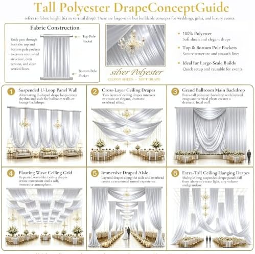 10 Panels 5ftx30ft Silver Ceiling Curtain for Wedding Parties, alternate view 4