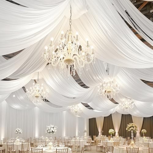 10 Panels 5ftx30ft White Ceiling Drapes for Wedding Parties