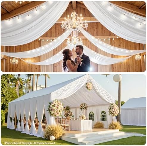 10 Panels 5ftx30ft White Ceiling Drapes for Wedding Parties, alternate view 3