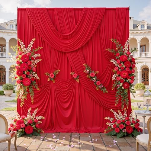 10 Panels 5x10ft Red Backdrop Curtains for Parties, Wrinkle Free Red Photo Backdrop Drapes Back Drop Cloth