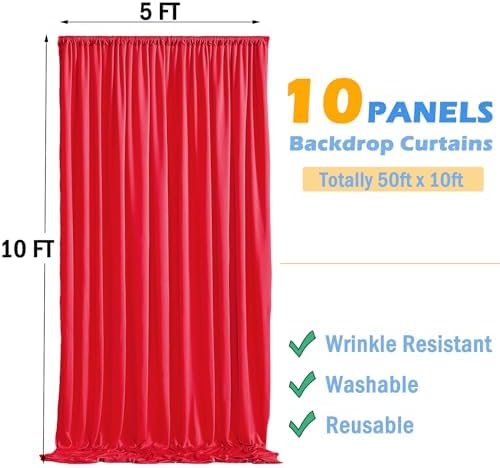 10 Panels 5x10ft Red Backdrop Curtains for Parties, Wrinkle Free Red Photo Backdrop Drapes Back Drop Cloth, alternate view 4