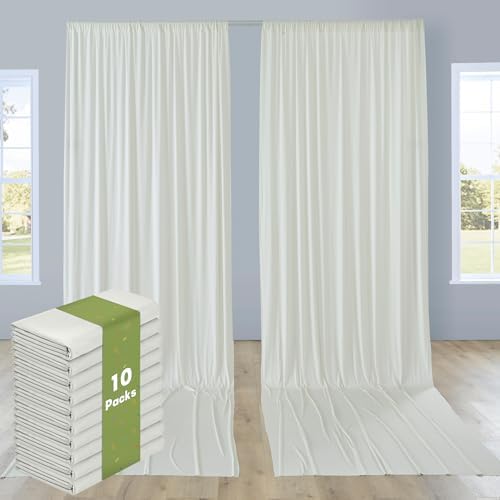 10 Panels 5x12ft Ivory Backdrop Curtains for Parties, Wrinkle Free Polyester Ivory Photo Backdrop Drapes 12 ft